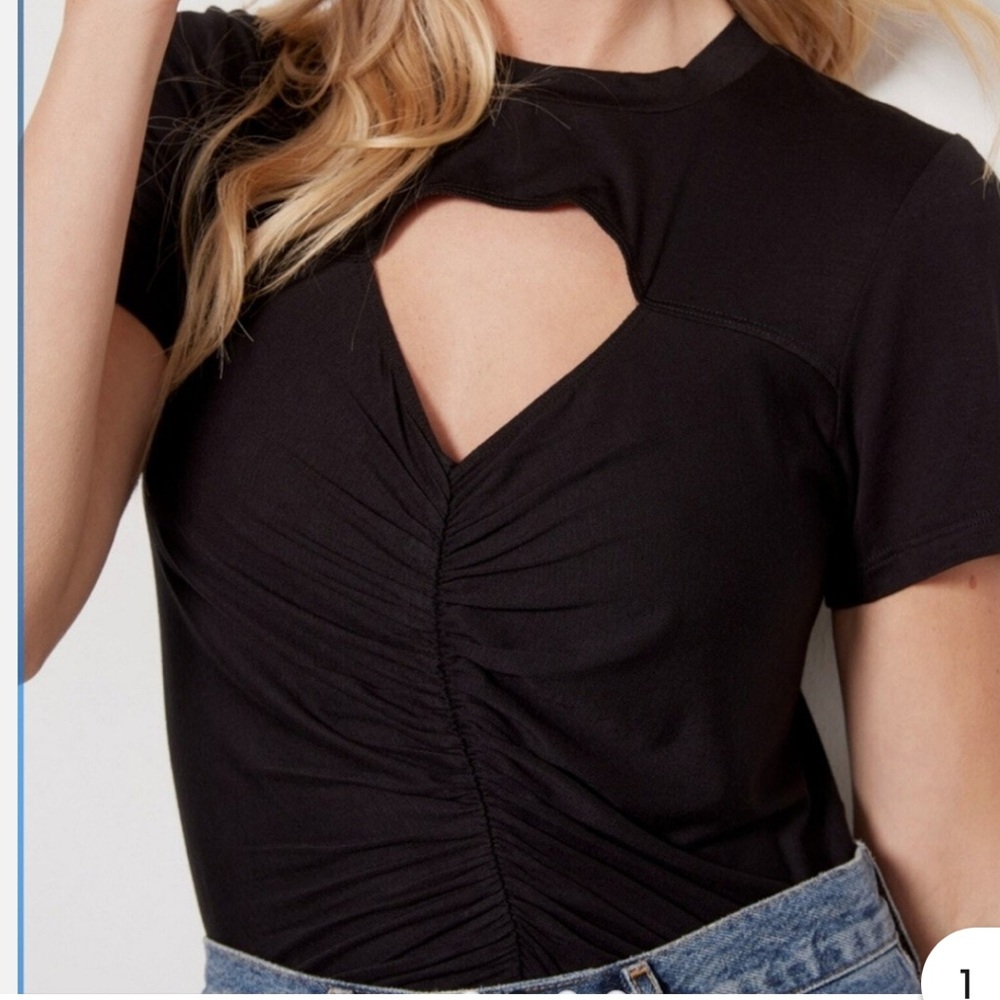 LNA Clothing Juliana Black Ruched Front Cut-Out Top
